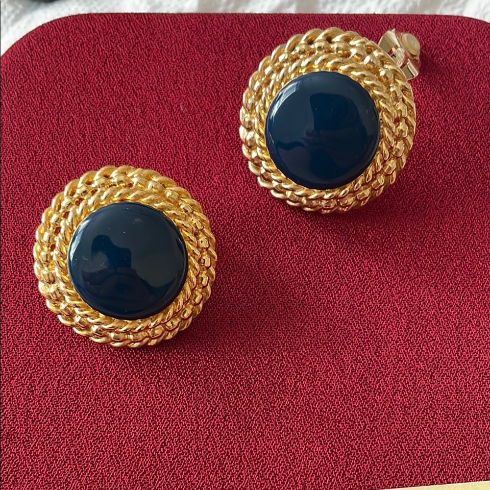 Vintage gold and navy St. John clip on earrings